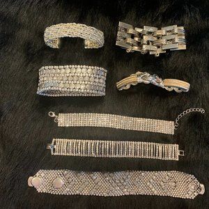 Silvertone and sparkly bracelets x7